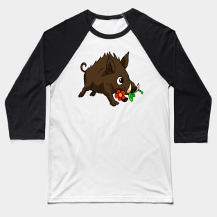 a cute wild boar doodle. kawaii wild pig with a flower. Baseball T-Shirt